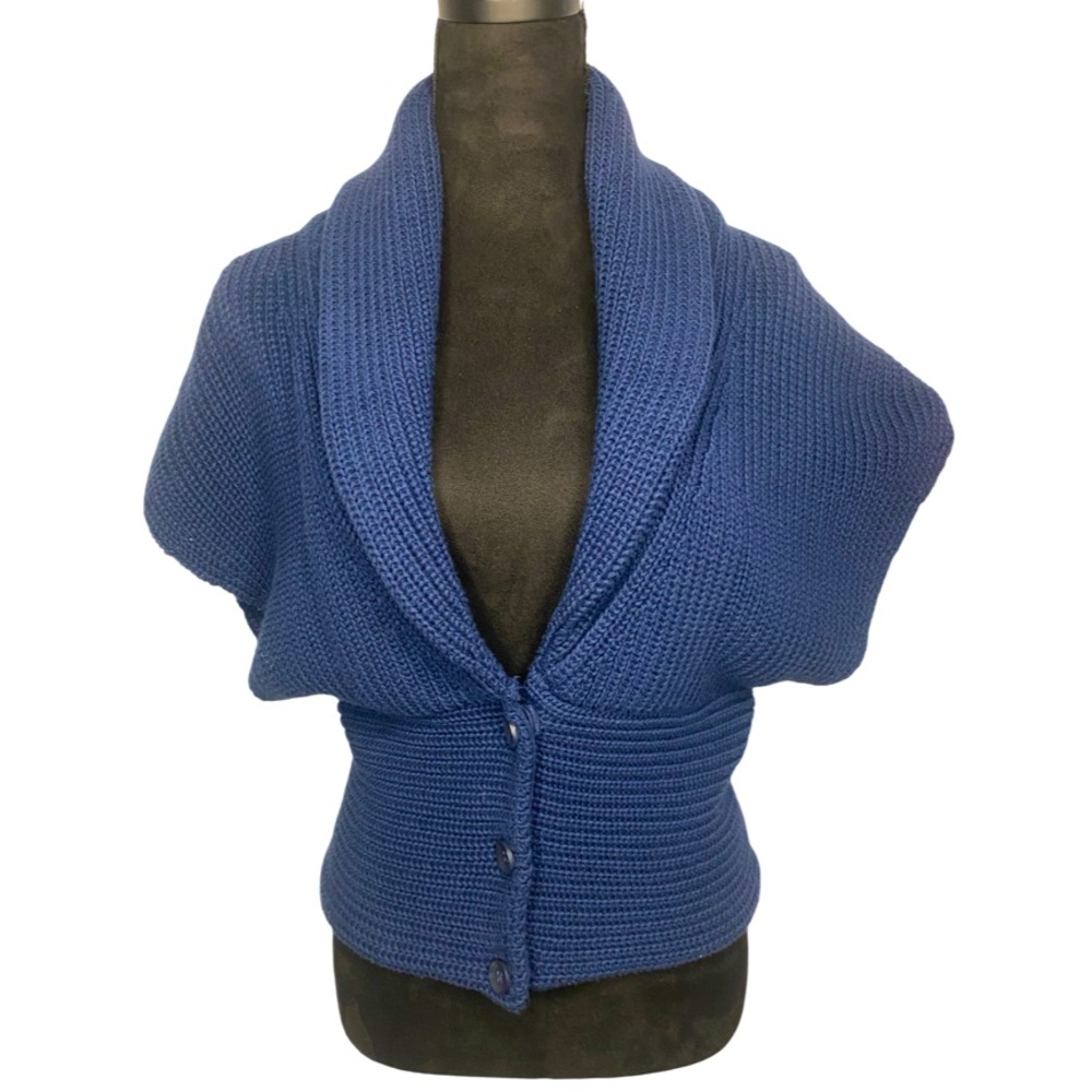 Trina Turk Navy Blue Short Sleeve Shawl Collar Cardigan Size Petit Small